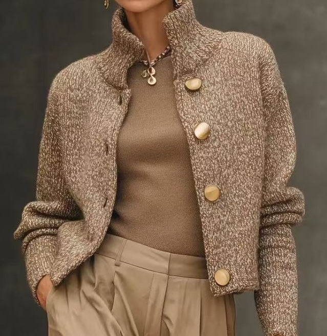 Kylee - Women's Pearl-Button Knit Cardigan with Textured Weave