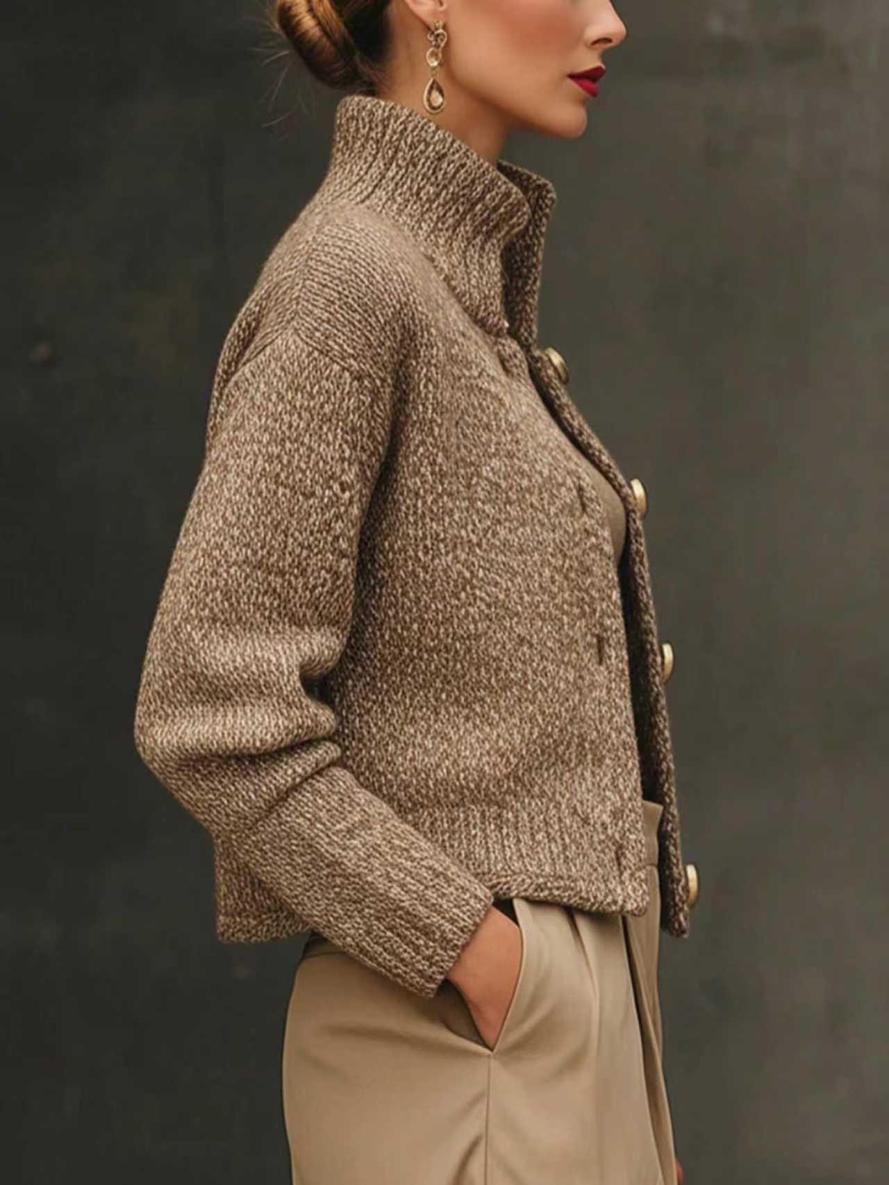 Kylee - Women's Pearl-Button Knit Cardigan with Textured Weave