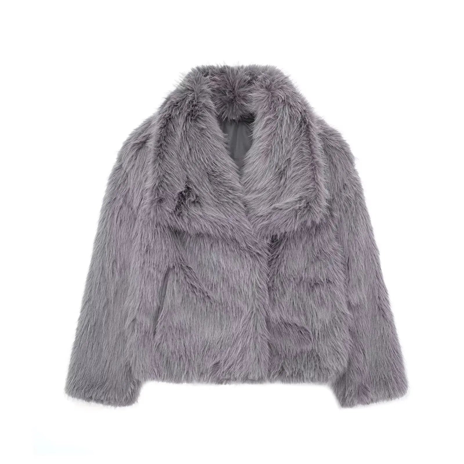 Lavinia - Women's Plush Faux Fur Jacket with Shawl Collar