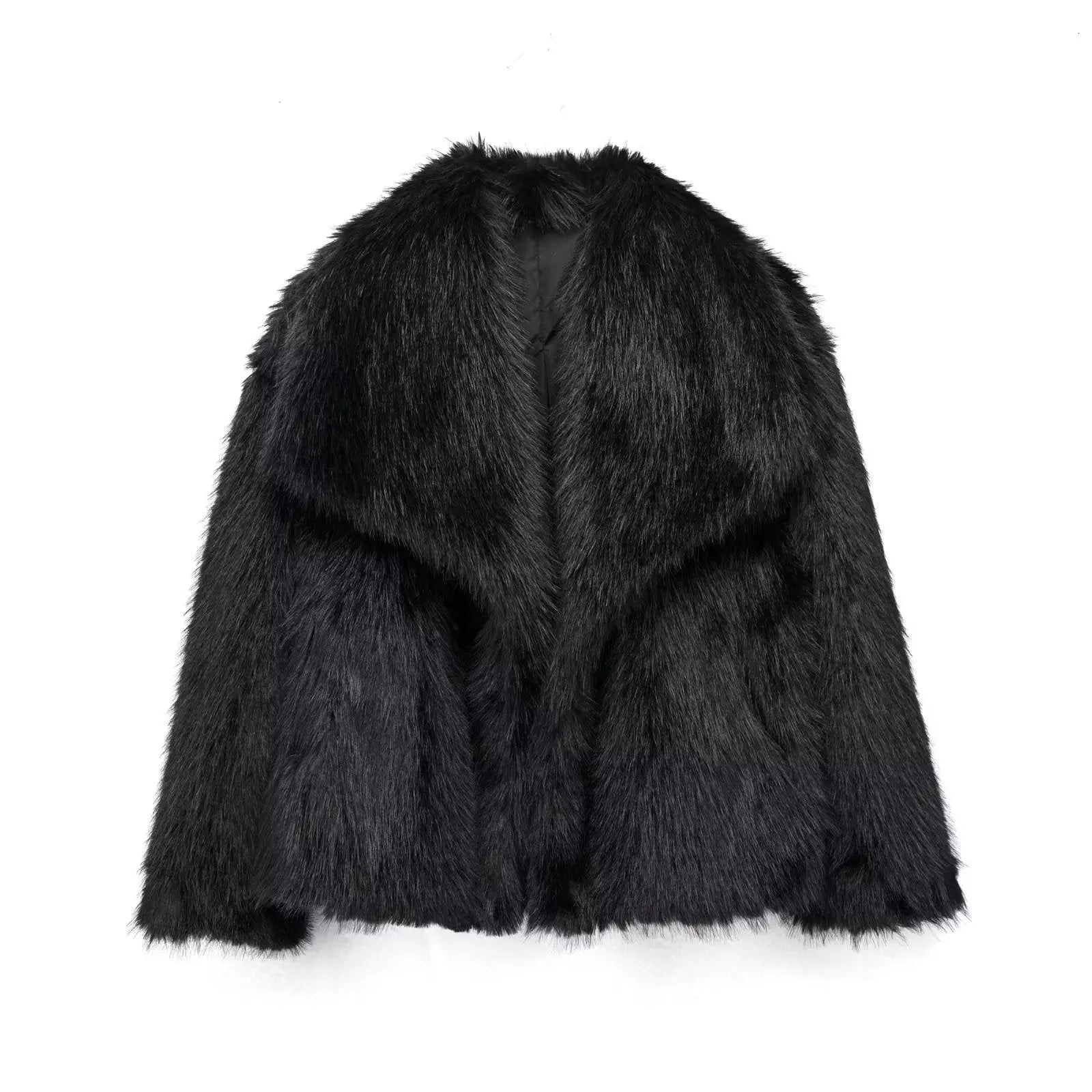 Lavinia - Women's Plush Faux Fur Jacket with Shawl Collar