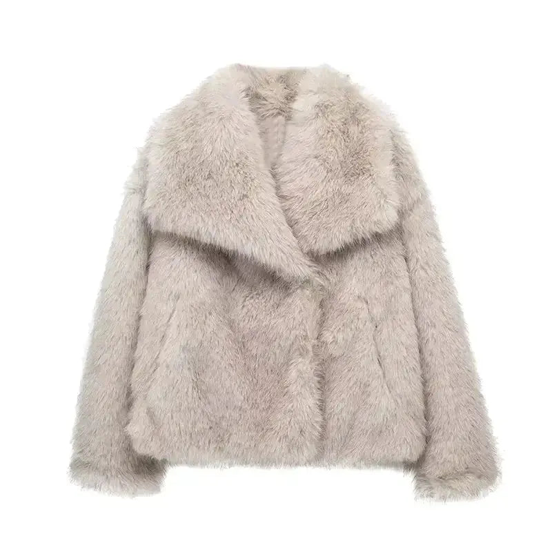 Lavinia - Women's Plush Faux Fur Jacket with Shawl Collar