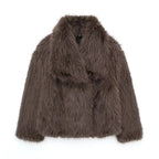 Lavinia - Women's Plush Faux Fur Jacket with Shawl Collar