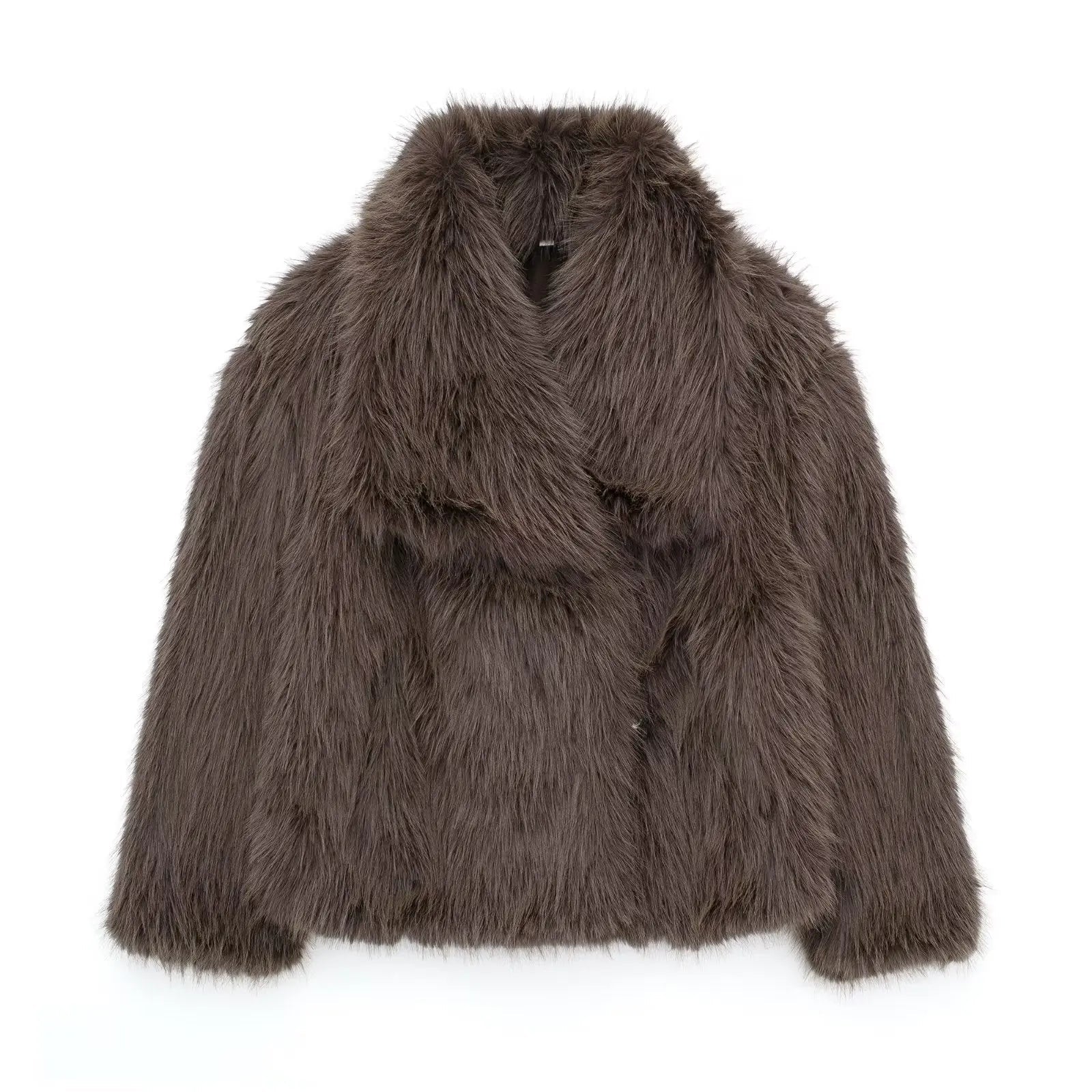 Lavinia - Women's Plush Faux Fur Jacket with Shawl Collar