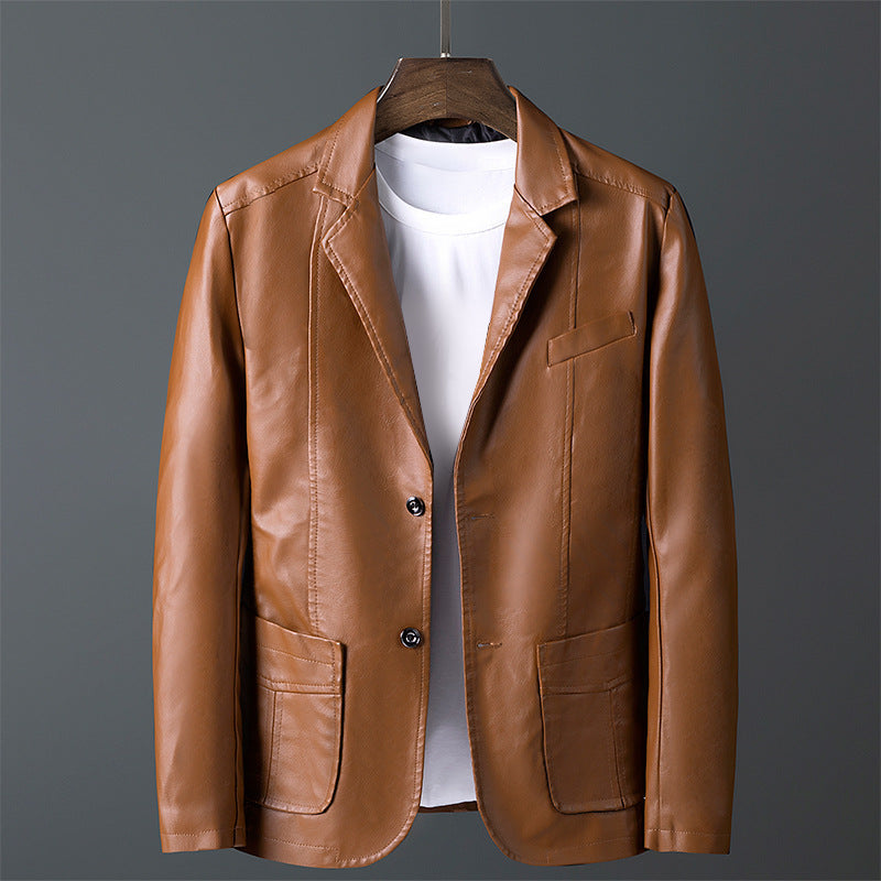 Lennard - Men's Notch Lapel Leather Blazer with Button Front