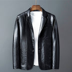 Lennard - Men's Notch Lapel Leather Blazer with Button Front