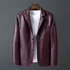 Lennard - Men's Notch Lapel Leather Blazer with Button Front