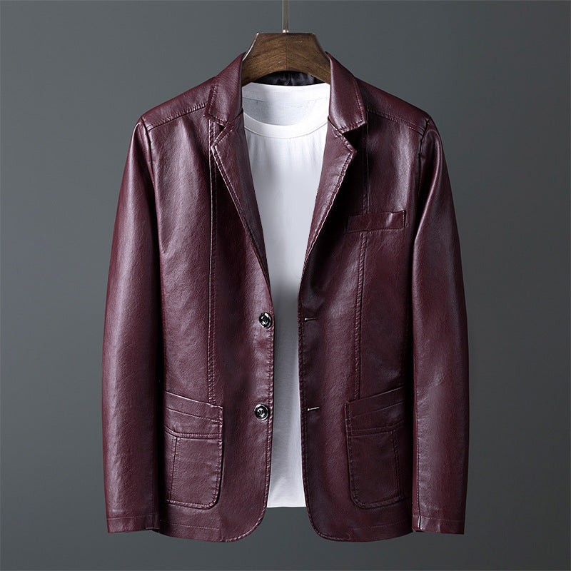 Lennard - Men's Notch Lapel Leather Blazer with Button Front