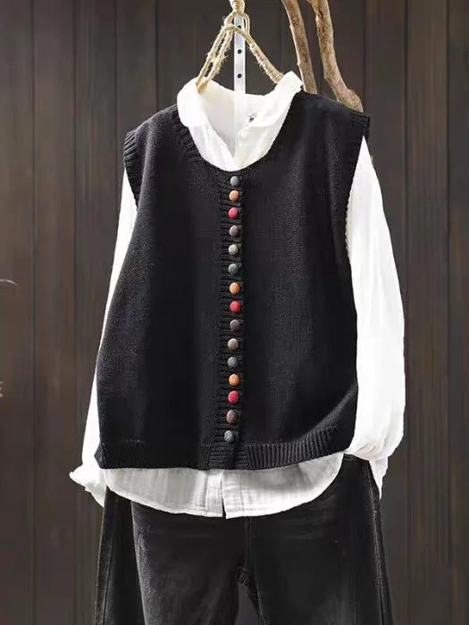 Lenore - Women's Colorful Button-Front Knit Vest