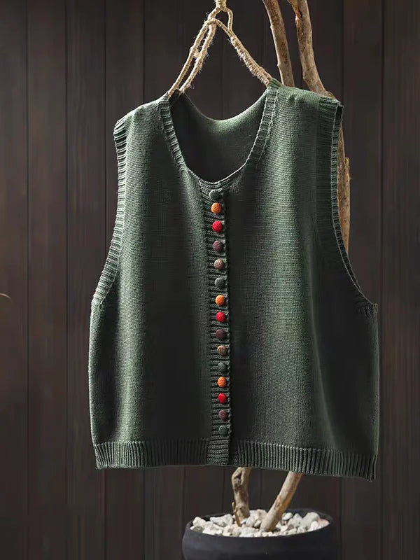 Lenore - Women's Colorful Button-Front Knit Vest