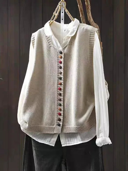 Lenore - Women's Colorful Button-Front Knit Vest
