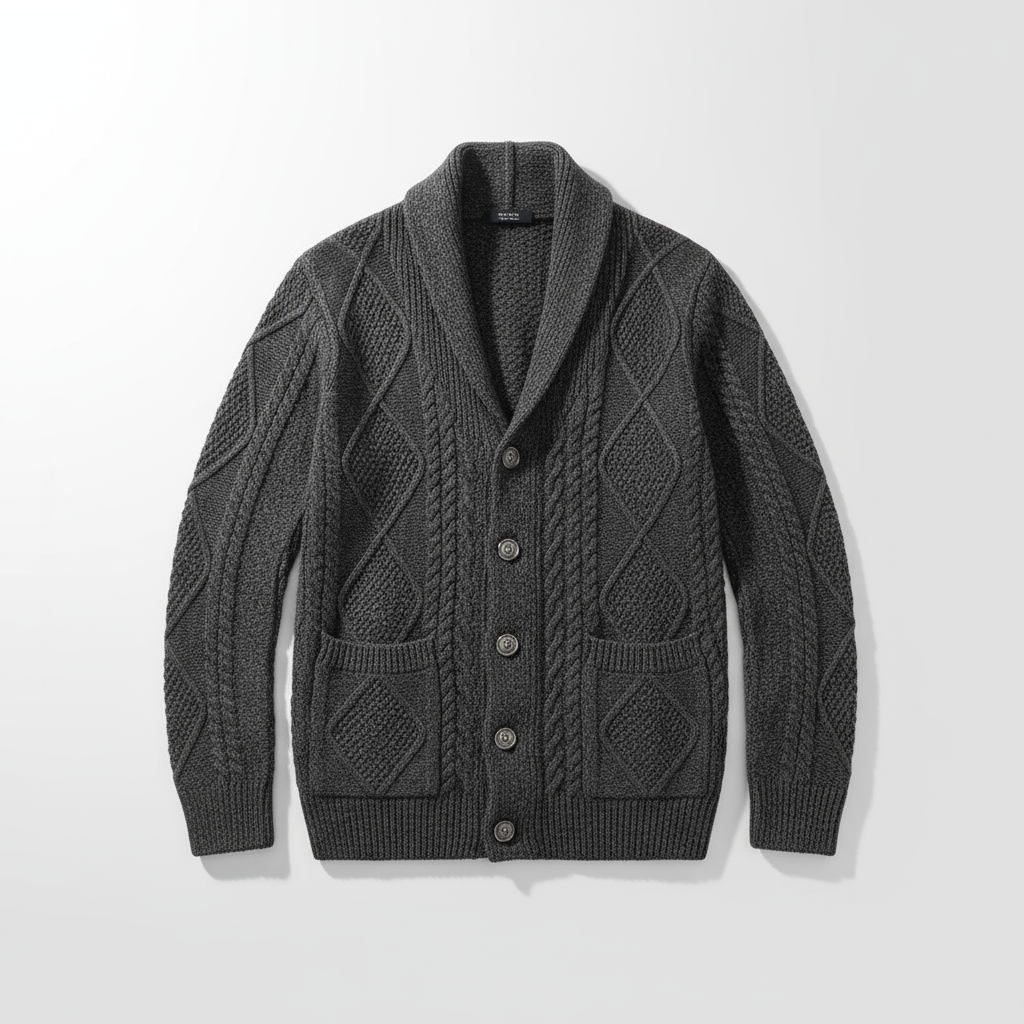 Leonard -  Men's Wool Cable-Knit Button-Front Pocket Cardigan