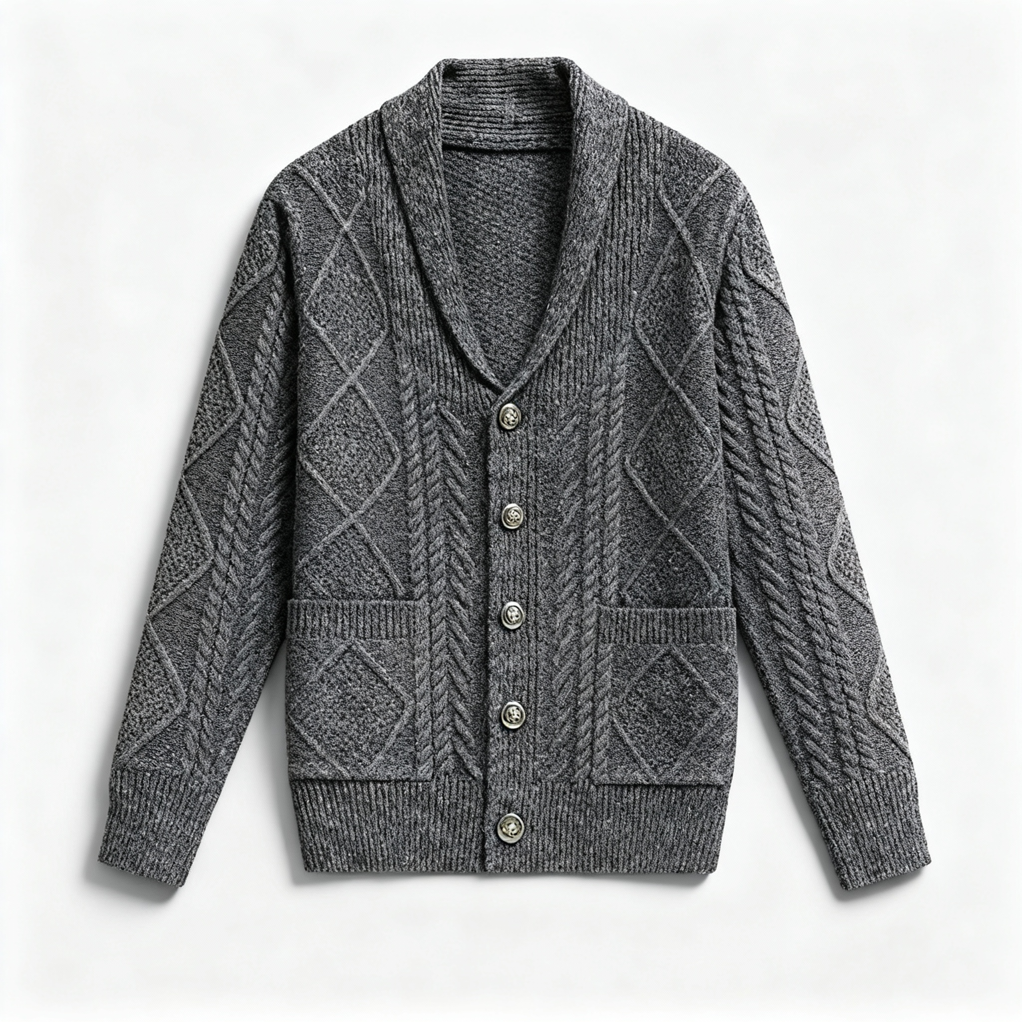 Leonard -  Men's Wool Cable-Knit Button-Front Pocket Cardigan