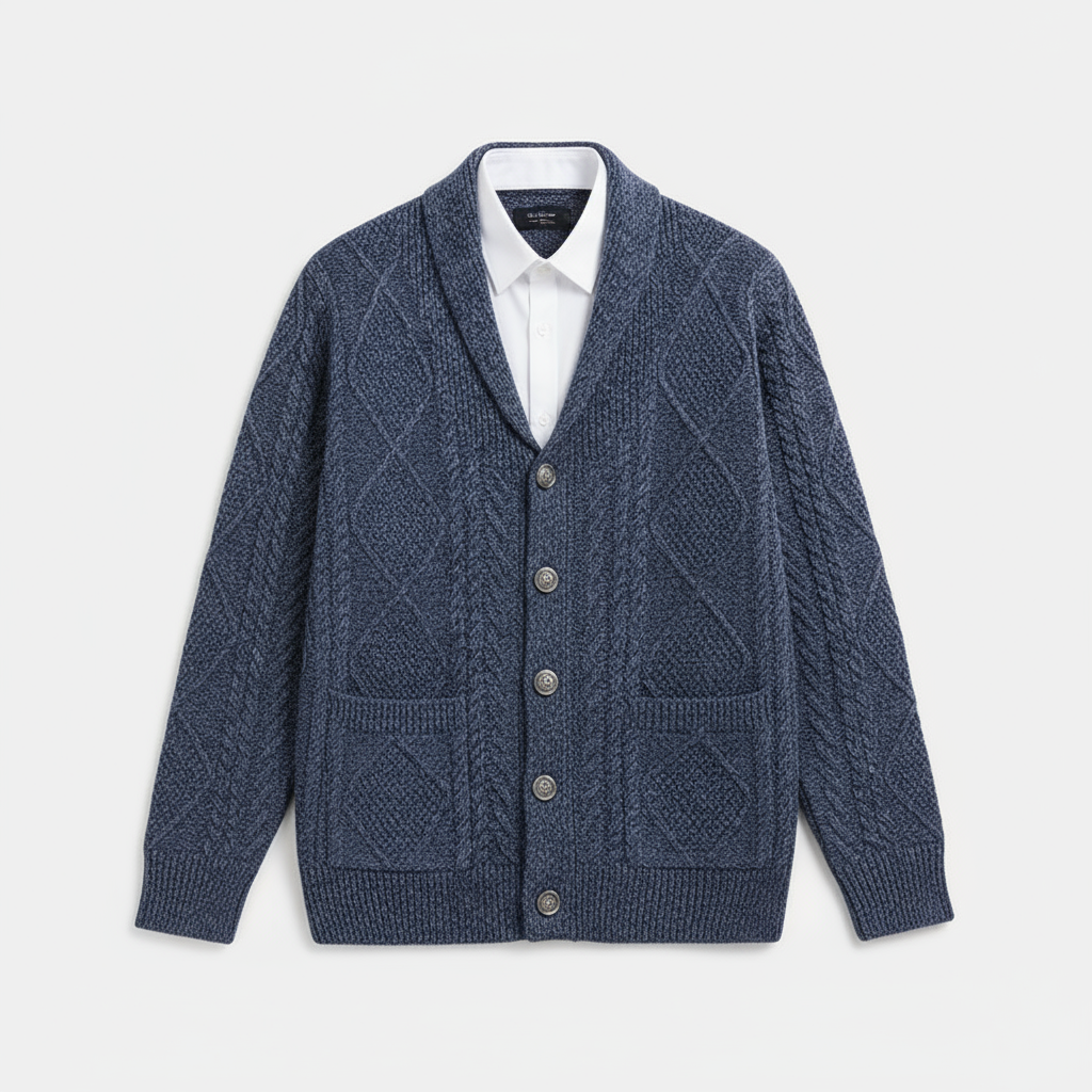 Leonard -  Men's Wool Cable-Knit Button-Front Pocket Cardigan