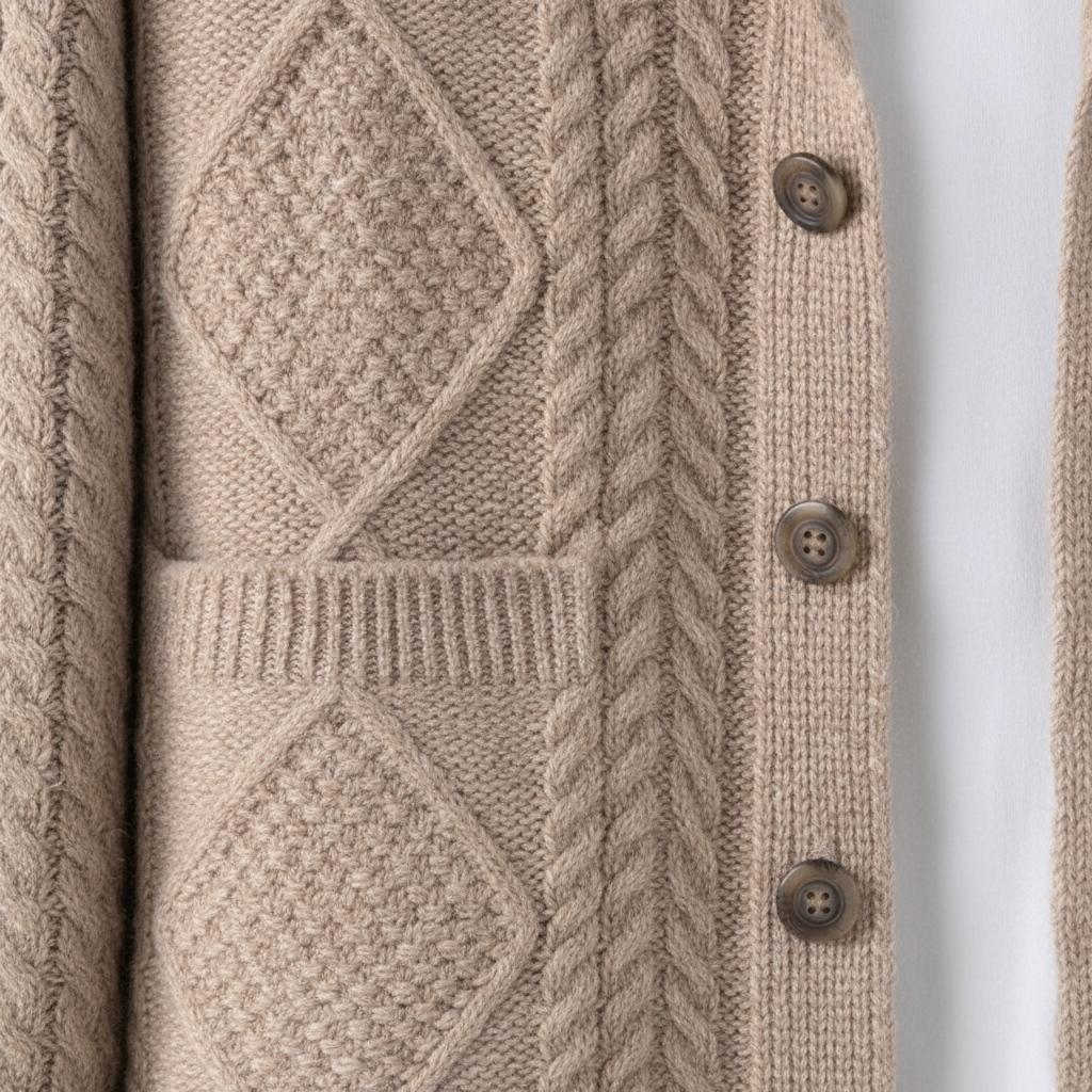 Leonard -  Men's Wool Cable-Knit Button-Front Pocket Cardigan