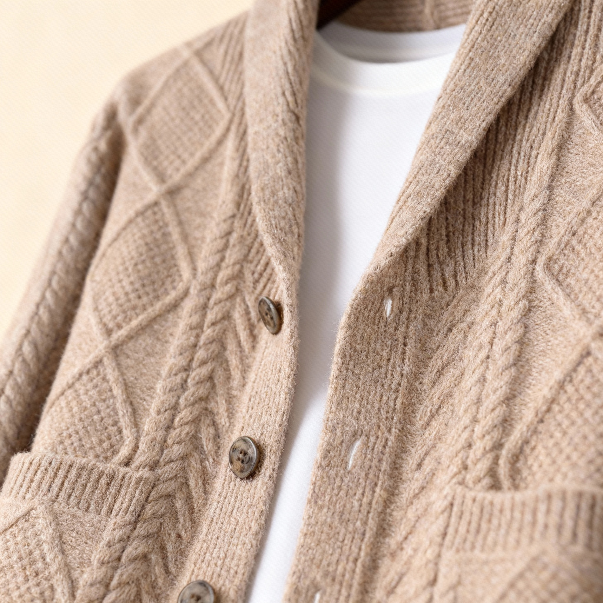 Leonard -  Men's Wool Cable-Knit Button-Front Pocket Cardigan