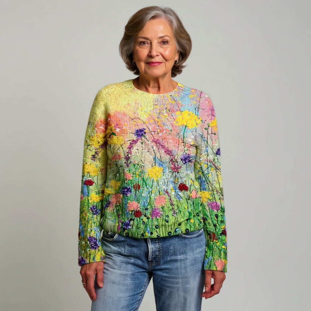 Lilith - Women's Floral Intarsia Crewneck Sweater