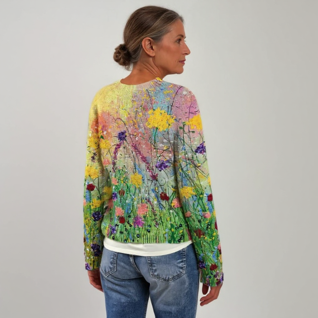 Lilith - Women's Floral Intarsia Crewneck Sweater
