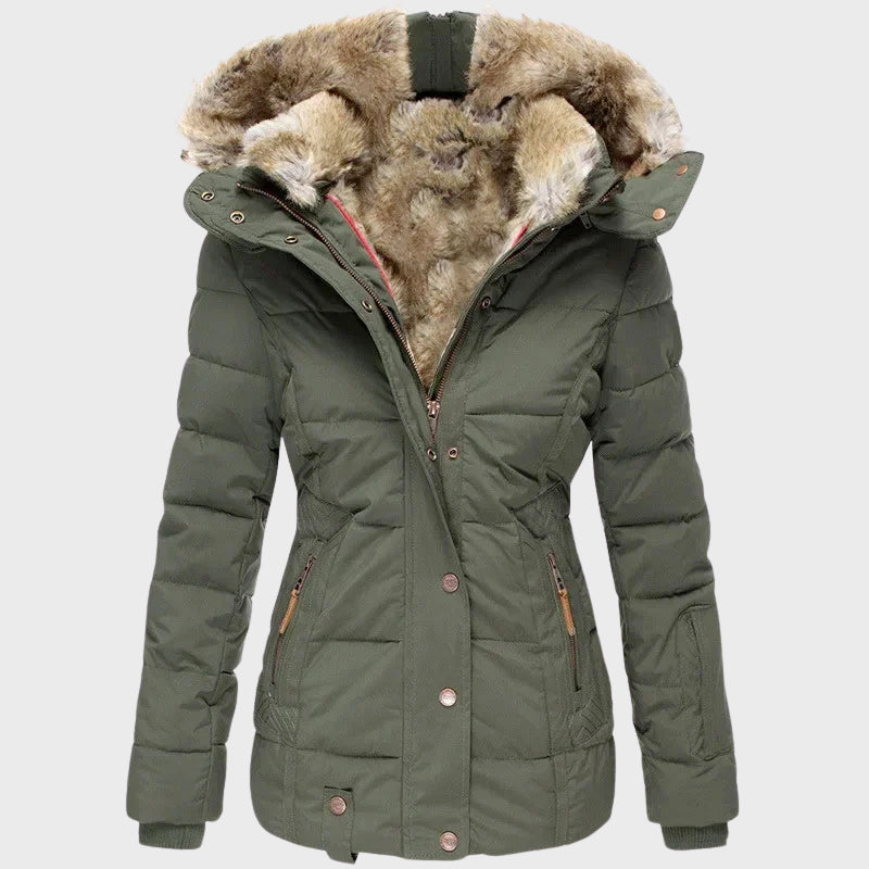 Linda- Women's Puffer Jacket with Faux Fur–Lined Hood