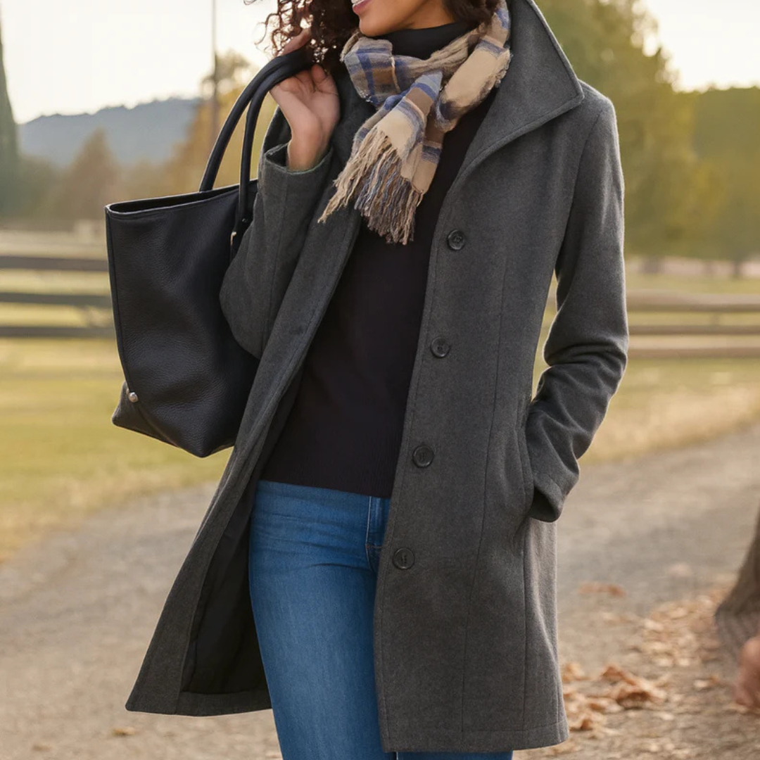 Lorelei - Women's Wool Button-Up Coat with Notch Collar