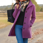 Lorelei - Women's Wool Button-Up Coat with Notch Collar