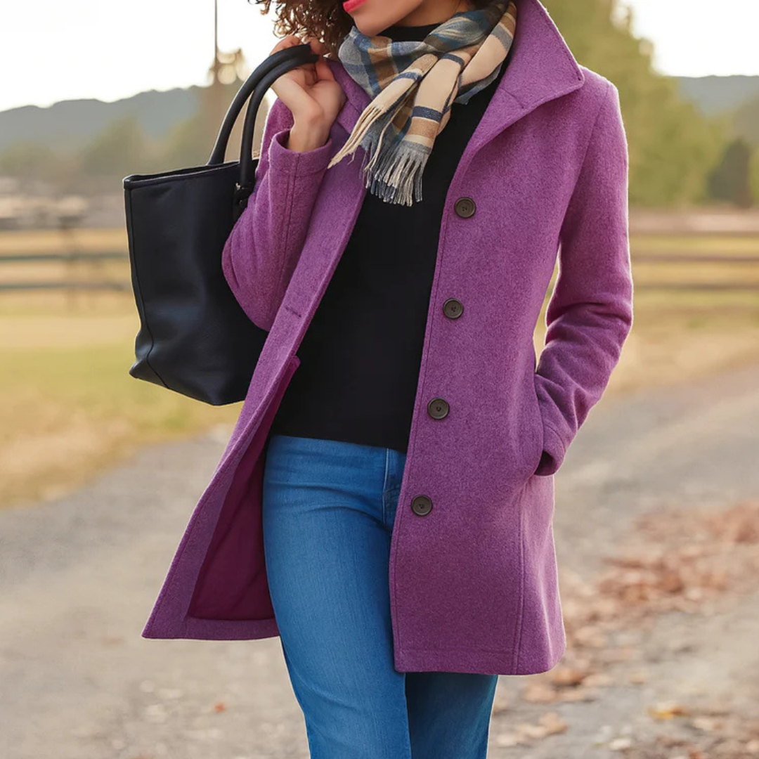 Lorelei - Women's Wool Button-Up Coat with Notch Collar