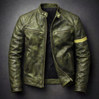 Lorenz - Men's Distressed Leather Jacket with Chest Zip Pockets
