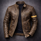 Lorenz - Men's Distressed Leather Jacket with Chest Zip Pockets