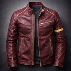 Lorenz - Men's Distressed Leather Jacket with Chest Zip Pockets