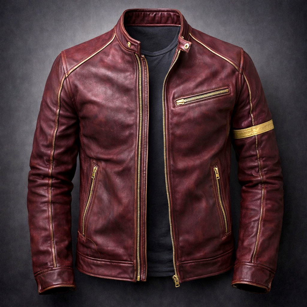 Lorenz - Men's Distressed Leather Jacket with Chest Zip Pockets