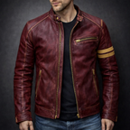 Lorenz - Men's Distressed Leather Jacket with Chest Zip Pockets