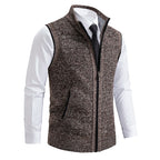 Lucas - Men's Full-Zip Wool-Blend Vest with Ribbed Collar