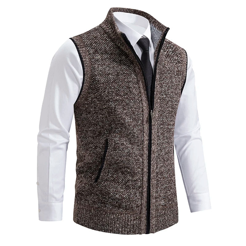 Lucas - Men's Full-Zip Wool-Blend Vest with Ribbed Collar