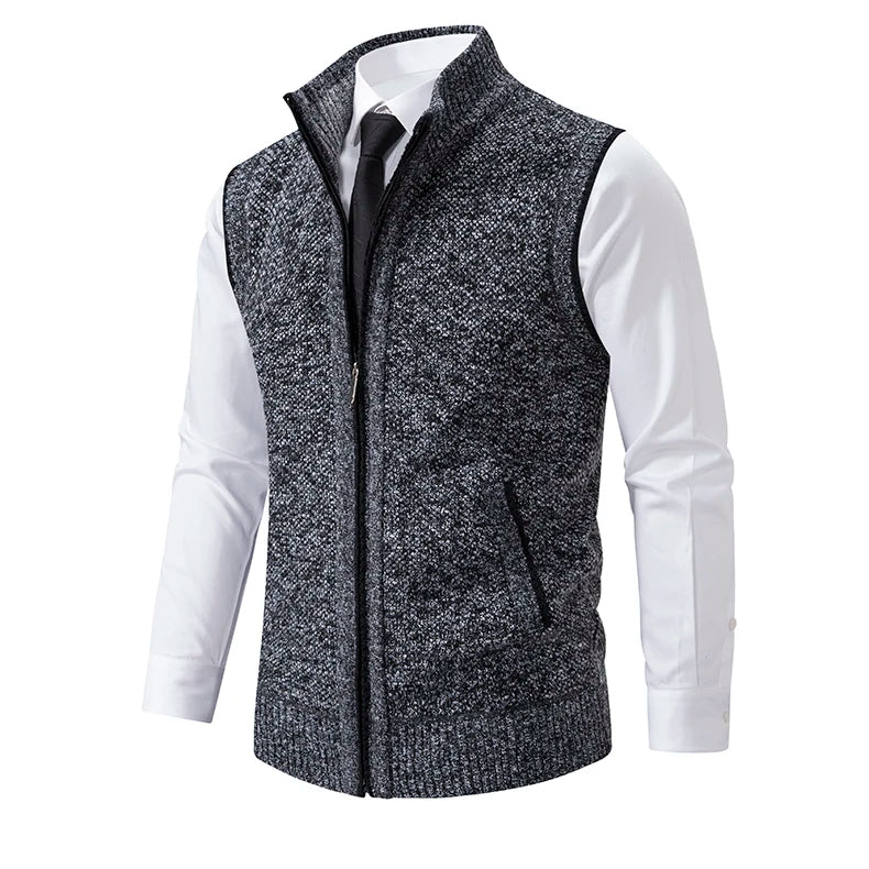 Lucas - Men's Full-Zip Wool-Blend Vest with Ribbed Collar