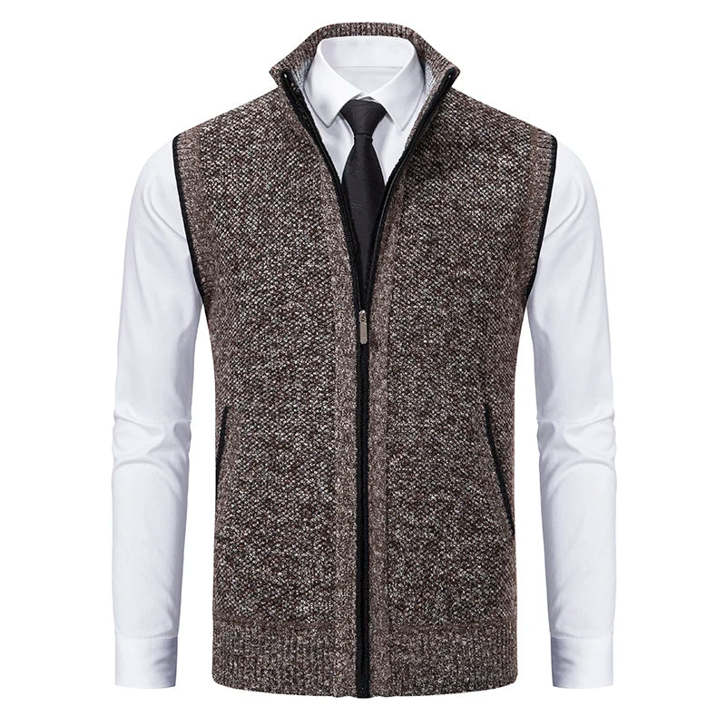 Lucas - Men's Full-Zip Wool-Blend Vest with Ribbed Collar