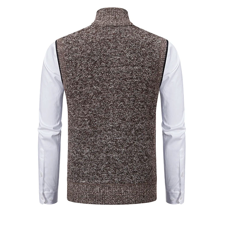 Lucas - Men's Full-Zip Wool-Blend Vest with Ribbed Collar