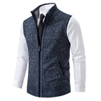 Lucas - Men's Full-Zip Wool-Blend Vest with Ribbed Collar