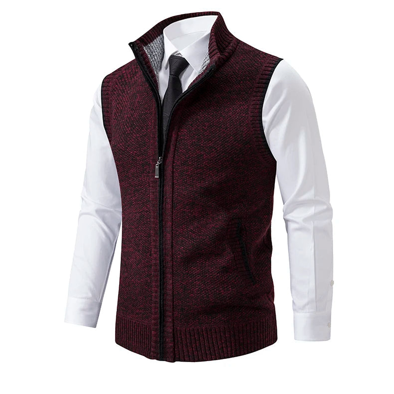Lucas - Men's Full-Zip Wool-Blend Vest with Ribbed Collar