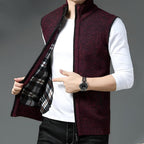 Lucas - Men's Full-Zip Wool-Blend Vest with Ribbed Collar