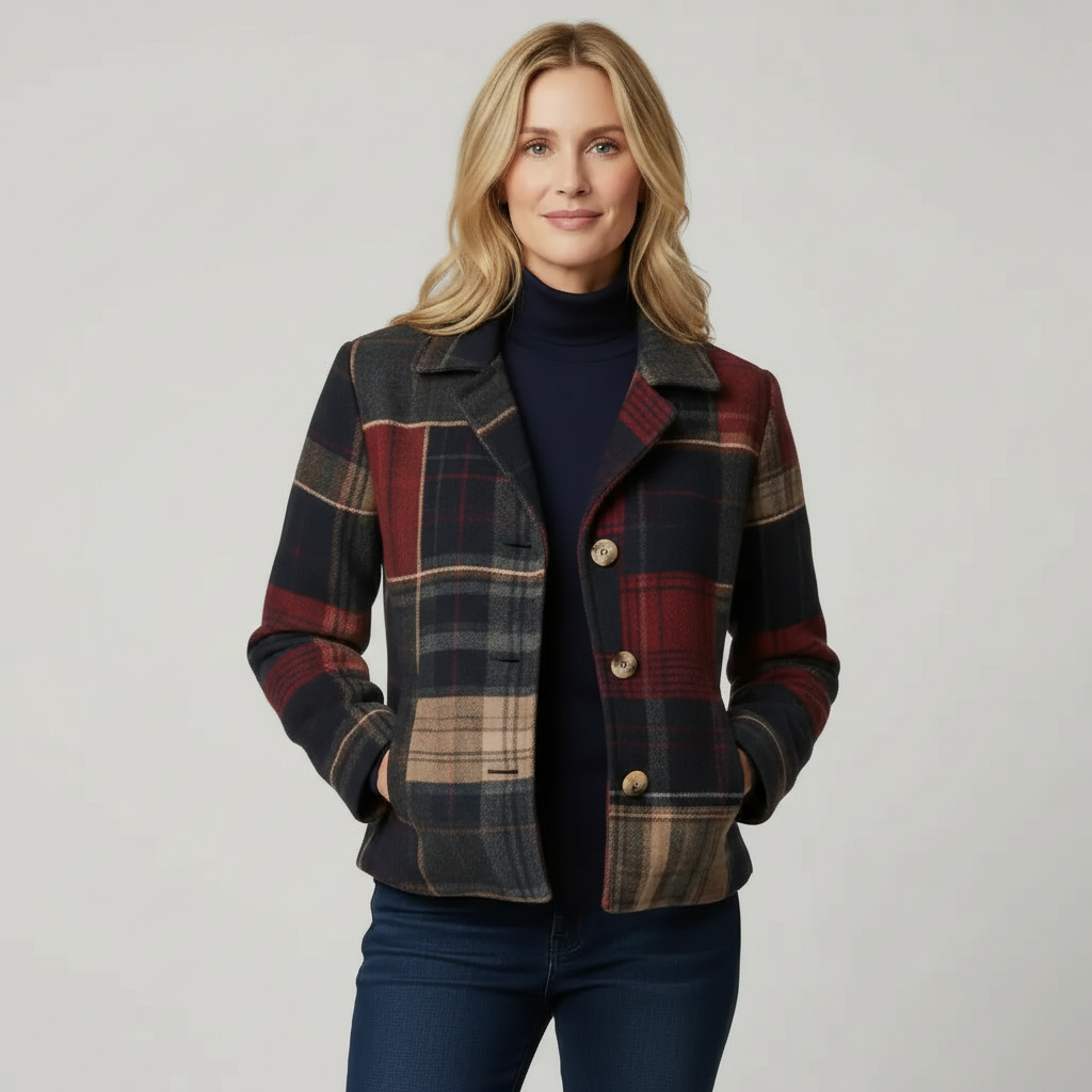Lucia - Women's Patchwork Plaid Blazer with Notch Collar