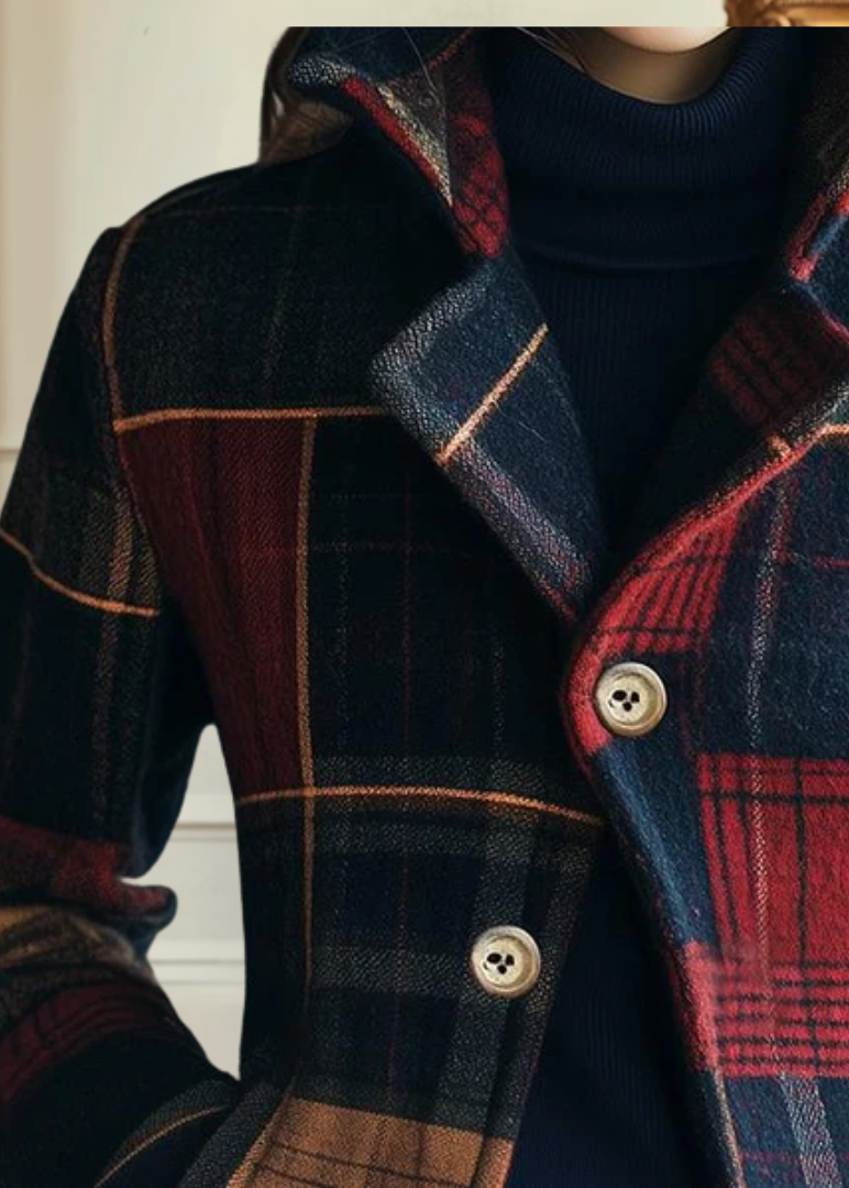 Lucia - Women's Patchwork Plaid Blazer with Notch Collar