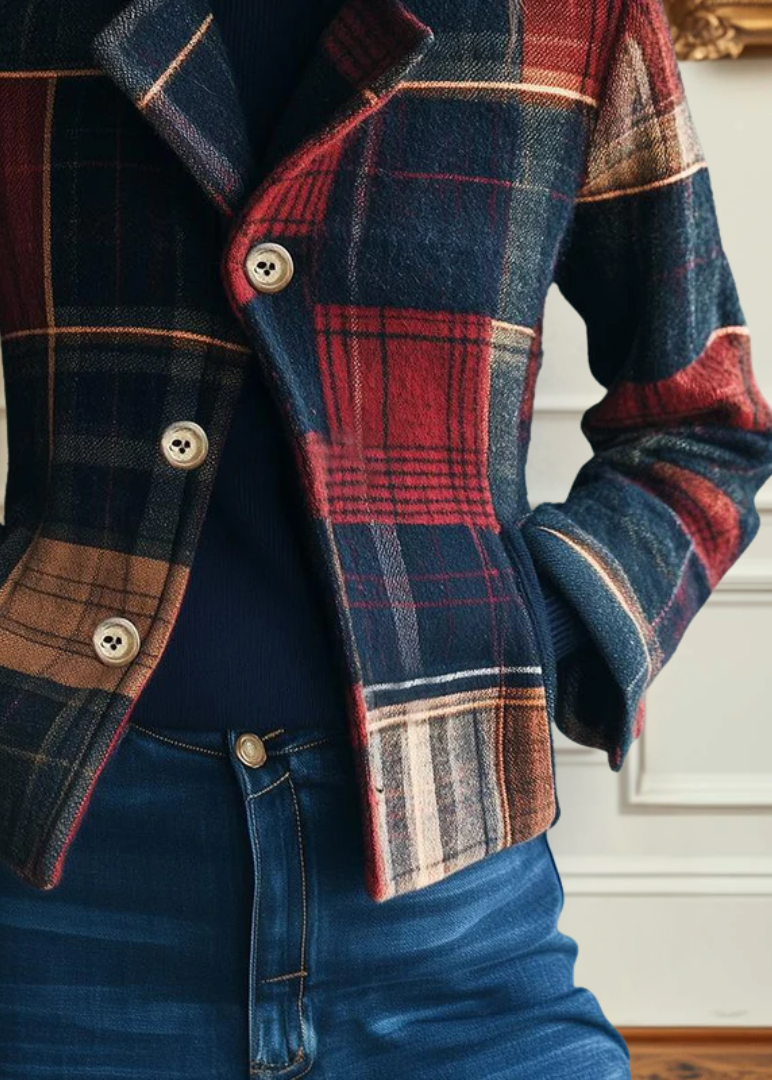 Lucia - Women's Patchwork Plaid Blazer with Notch Collar