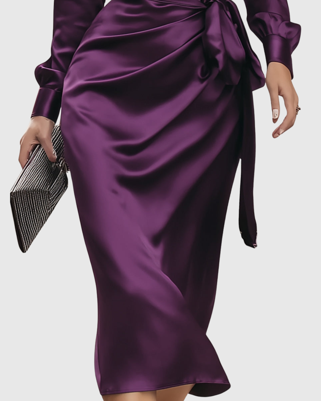  Luna - Women's Satin Tie-Waist Midi Dress