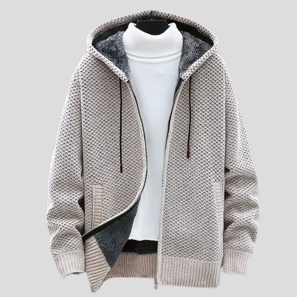 Magnus - Men's Chunky Knit Zip Hoodie with Fleece Interior