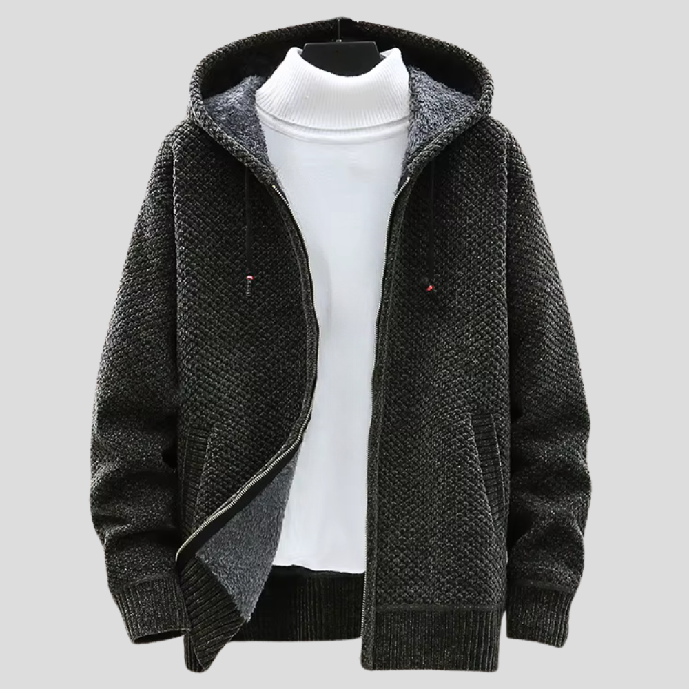 Magnus - Men's Chunky Knit Zip Hoodie with Fleece Interior