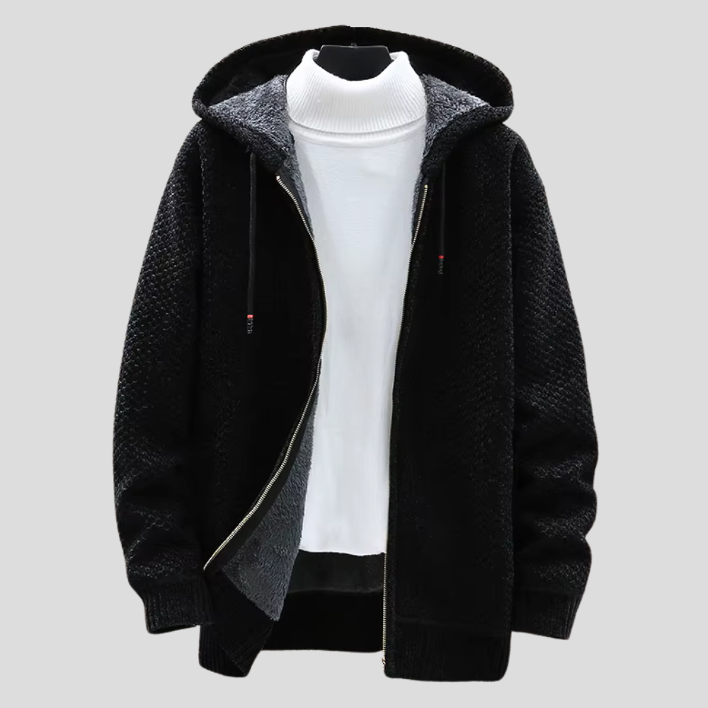 Magnus - Men's Chunky Knit Zip Hoodie with Fleece Interior
