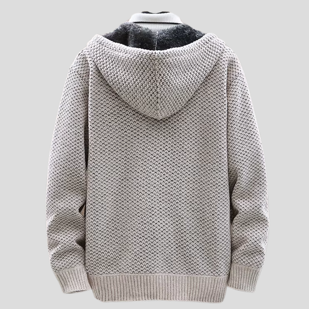 Magnus - Men's Chunky Knit Zip Hoodie with Fleece Interior