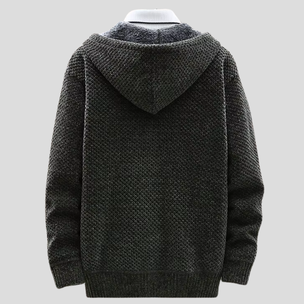 Magnus - Men's Chunky Knit Zip Hoodie with Fleece Interior