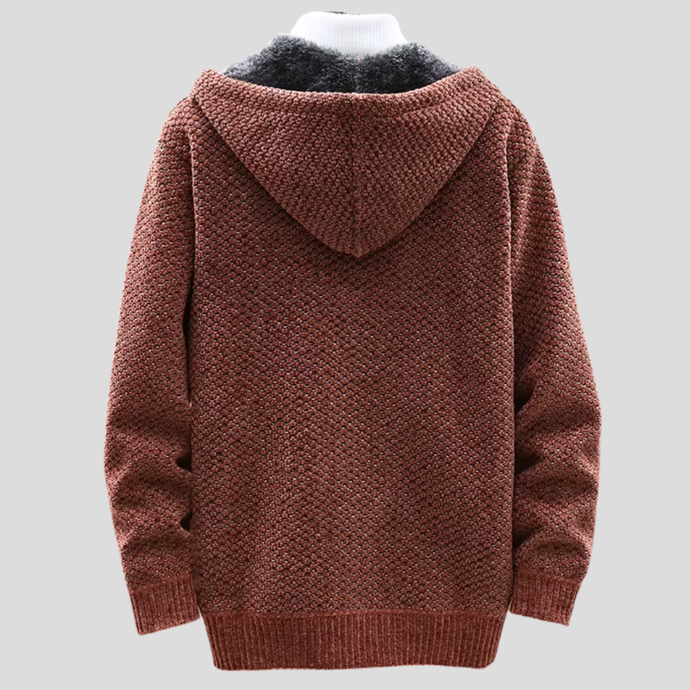 Magnus - Men's Chunky Knit Zip Hoodie with Fleece Interior