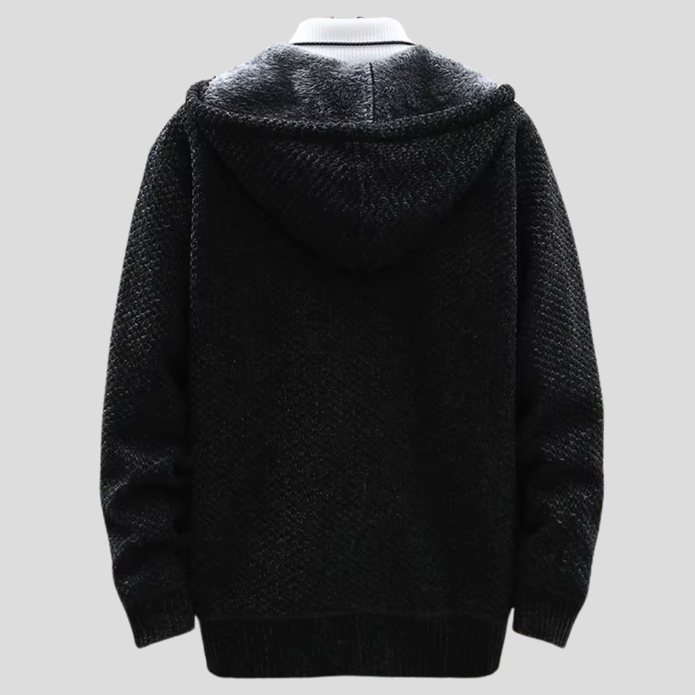 Magnus - Men's Chunky Knit Zip Hoodie with Fleece Interior