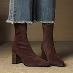 Mara - Women's Pointed-Toe Suede Block Heel Ankle Boots